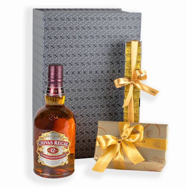 ΧΑΡΤΙΝΟ ΚΟΥΤΙ ΜΕ ΟΥΙΣΚΙ CHIVAS ΚΑΙ ΣΟΚΟΛΑΤΑΚΙΑ Leonidas