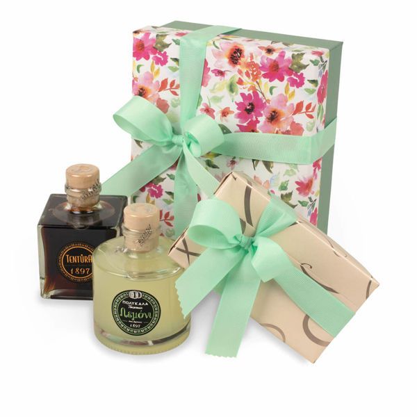 Χάρτινο κουτί με λικεράκια Πολυκαλά και σοκολατάκια Leonidas