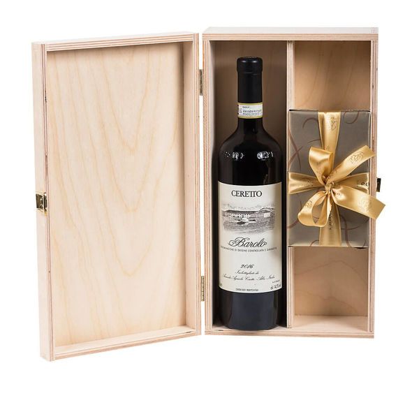 Ξύλινο κουτί με Ιταλικό κρασί και σοκολατάκια Leonidas