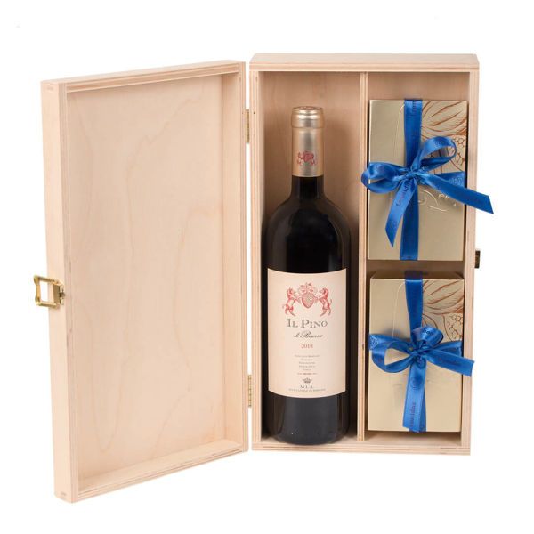 ΞΥΛΙΝΟ ΚΟΥΤΙ ΜΕ ΙΤΑΛΙΚΟ ΚΡΑΣΙ IL PINO ROSSO TOSCANA & ΣΟΚΟΛΑΤΑΚΙΑ LEONIDAS