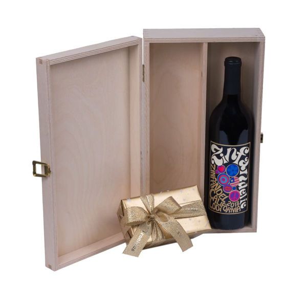 Ξύλινο κουτί με σοκολατάκια Leonidas με κρασί Καλιφόρνιας Zinfandeli