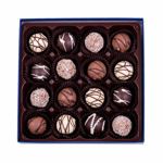 Χάρτινο μπλέ τετράγωνο κουτί Heritage M με 260 γρ. σοκολατάκια τρουφάκια (perles) Leonidas