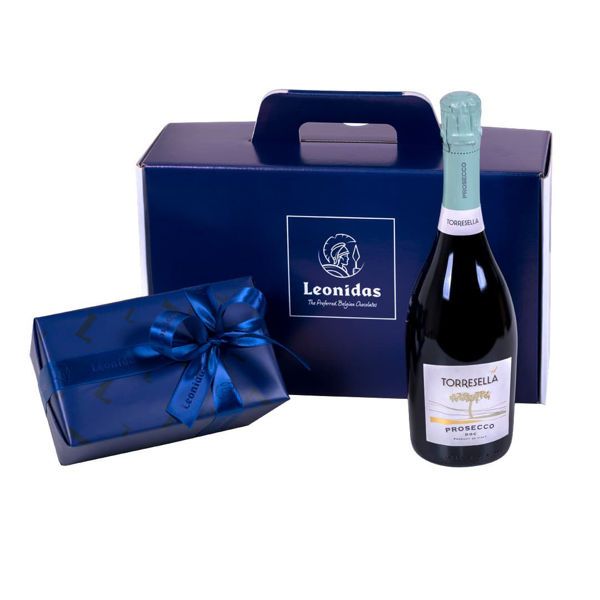 Χάρτινο κουτί Leonidas με σοκολατάκια και κρασί  Torresella Extra Dry