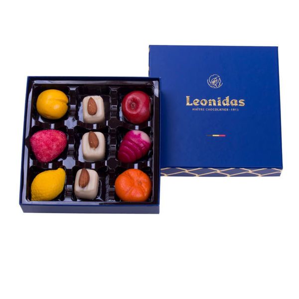 Χάρτινο μπλέ τετράγωνο κουτί Heritage S με 220 γρ marzipan (αμυγδαλόπαστα)