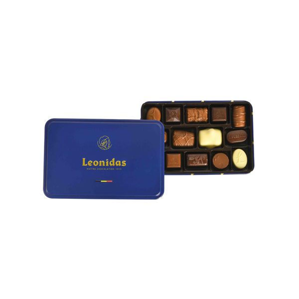 Μεταλλικό παραλληλόγραμμο μπλέ κουτί με 250 γρ. ποικιλία σοκολατάκια Leonidas