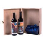 Ξύλινο κουτί με σοκολατάκια Leonidas με κρασιά Καλιφόρνιας Lapis Luna