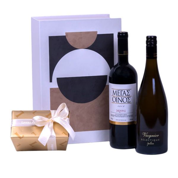 Κουτί με σοκολατάκια και κρασί