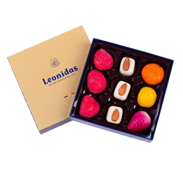 Χάρτινο χρυσό τετράγωνο κουτί Heritage S με 220 γρ. αμυγδαλόπαστα (marzipan) Leonidas