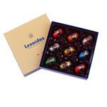 Χάρτινο χρυσό τετράγωνο κουτί Heritage S με 150 γρ σοκολατάκια με λικέρ σε σοκολάτα υγείας - assortment of pure liquors dark