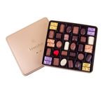 Τετράγωνο χρυσό μεταλλικό κουτί με 520 γρ ποικιλία σοκολατάκια Leonidas