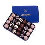 Μεταλλικό παραλληλόγραμμο μπλέ κουτί με 370 γρ σοκολατάκια τρουφάκια (perles) Leonidas