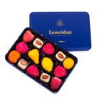 Μεταλλικό παραλληλόγραμμο μπλέ κουτί με 330 γρ. αμυγδαλόπαστα (marzipan) Leonidas