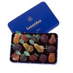 Μεταλλικό παραλληλόγραμμο μπλέ κουτί με 390 γρ. pates de fruit (ζελεδάκια φρούτων) Leonidas