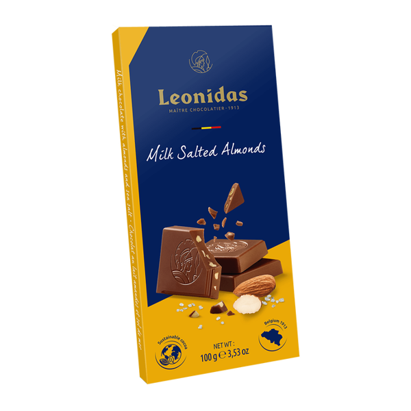 Σοκολάτα πλάκα Leonidas 100 γρ.  Milk 30% Salted Almonds