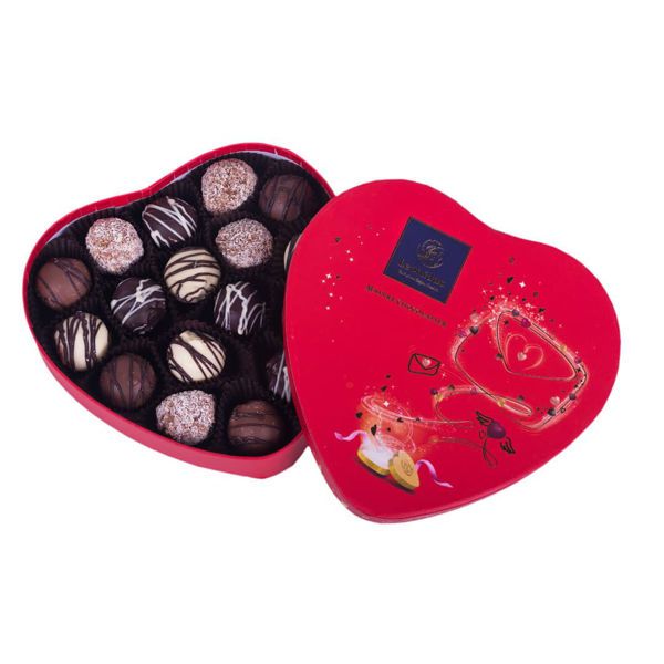 Χάρτινο κουτί Αγίου Βαλεντίνου σε σχήμα καρδιάς με 250 γρ σοκολατάκια τρουφάκια (perles) Leonidas
