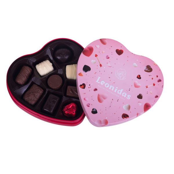 Μεταλλικό κουτί Αγίου Βαλεντίνου σε σχήμα καρδιάς με 150 γρ σοκολατάκια Leonidas