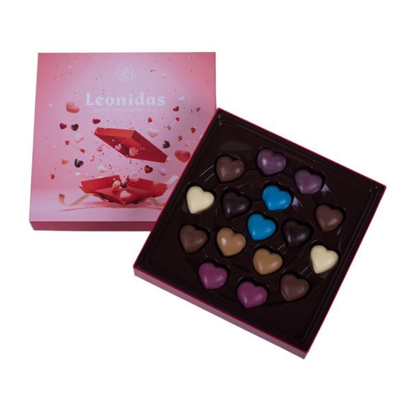 Χάρτινο τετράγωνο κουτί Αγίου Βαλεντίνου με 180 γρ.  σοκολατένιες καρδούλες Leonidas