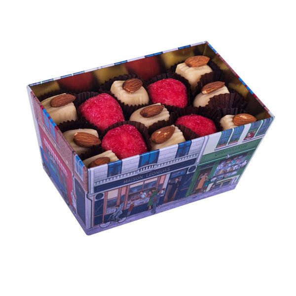 Μεταλλικό κουτί Maison Leonidas 110 χρόνων με 690 γρ. αμυγδαλόπαστα (marzipan) Leonidas