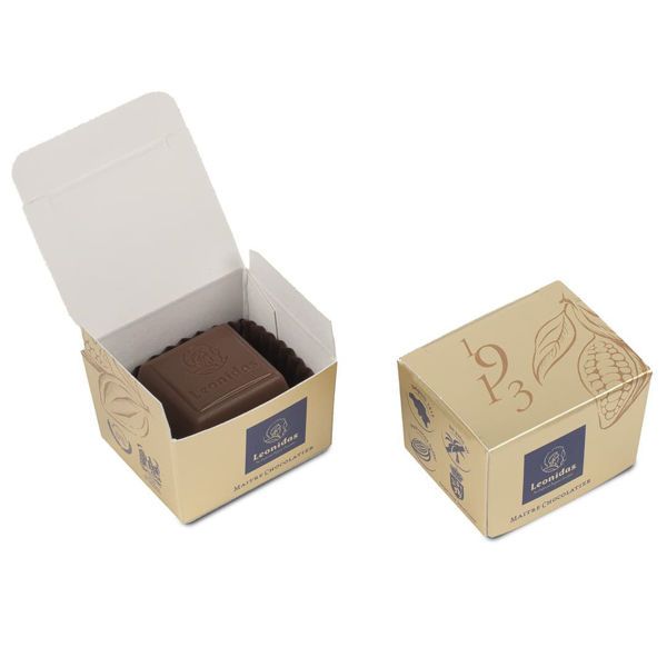 Μίνι χάρτινο κουτάκι σε χρύσο χρώμα με 1 σοκολατάκι Leonidas