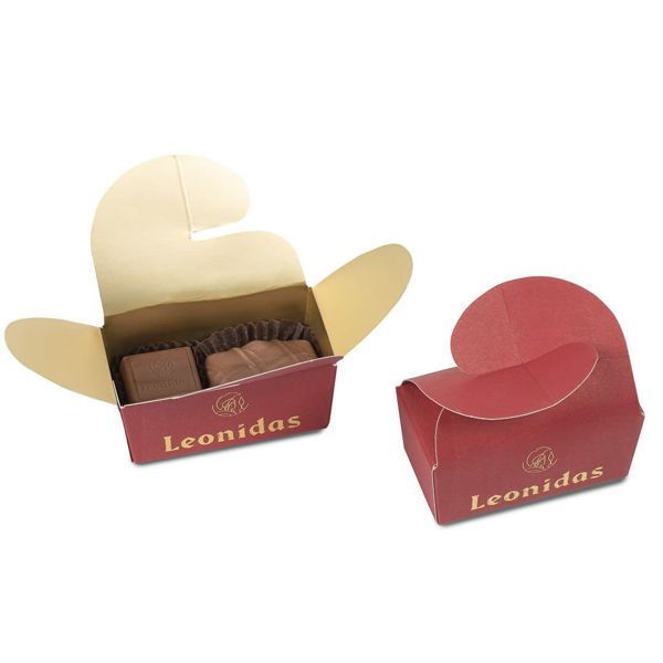 Μίνι χάρτινο κουτάκι σε κόκκινο χρώμα με 2 σοκολατάκια Leonidas