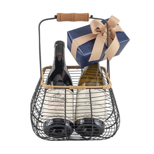 Μεταλλικό καλάθι με σοκολατάκια Leonidas και Γαλλικά κρασιά Οίκου  Chateau De Saint Cosme