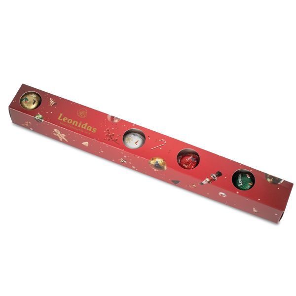 Χάρτινο μακρόστενο κουτί με 10 σοκολατένιες χριστουγεννιάτικες μπαλίτσες