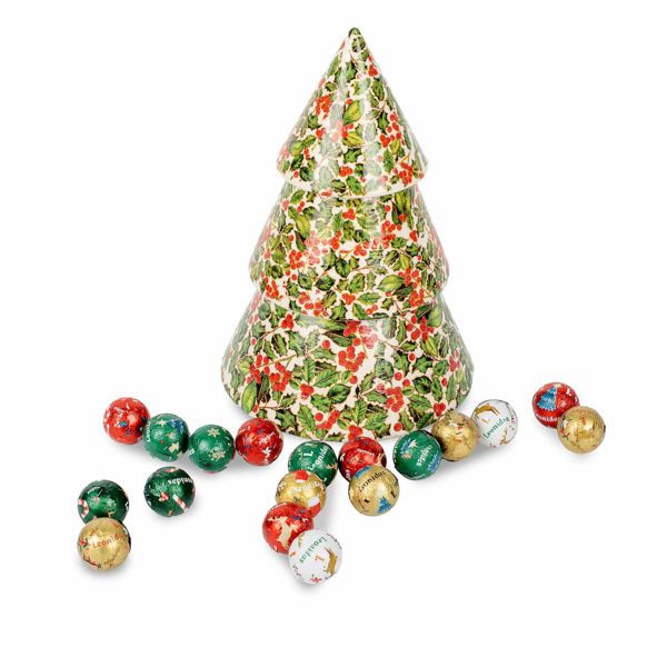 Κεραμικό διακοσμητικό σε σχήμα χριστουγεννιάτικου δέντρου με 350 γρ. ποικιλία σοκολατένιες χριστουγεννιάτικες μπαλίτσες  Leonidas