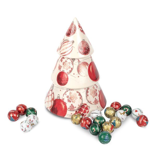 Κεραμικό διακοσμητικό σε σχήμα χριστουγεννιάτικου δέντρου με 350 γρ. ποικιλία σοκολατένιες χριστουγεννιάτικες μπαλίτσες  Leonidas