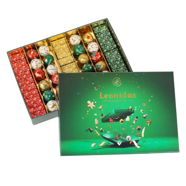Χριστουγεννιάτικο πράσινο χάρτινο κουτί παραλληλόγραμμο με 620 γρ. σοκολατάκια Leonidas