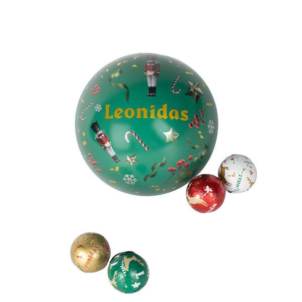 Μεταλλική πράσινη χριστουγεννιάτικη μπάλα με 13 σοκολατένιες χριστουγεννιάτικες μπαλίτσες