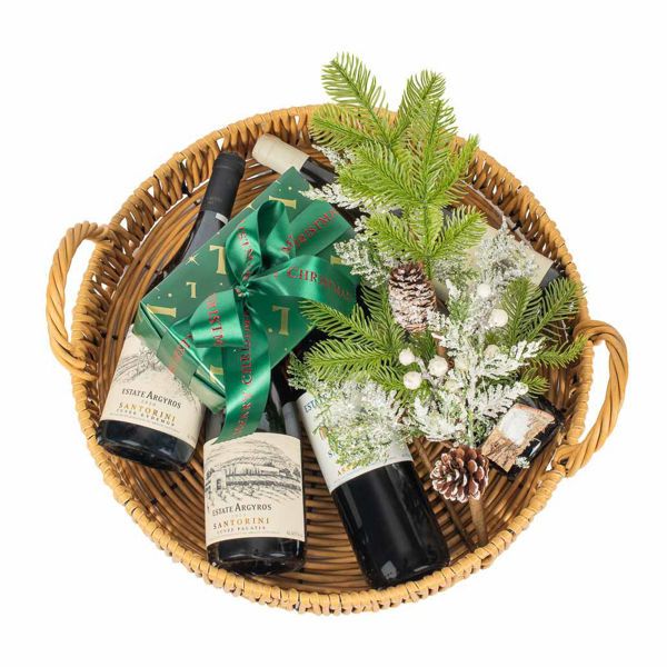 Δίσκος Polyrattan με Ελληνικά κρασιά και 1 κιλό σοκολατάκια Leonidas