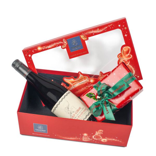 Χριστουγεννιάτικο κουτί Leonidas με 500 γρ σοκολατάκια και κόκκινο κρασί Γαλλίας St Cosme Micro-cosme