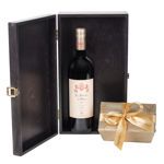 Ξύλινο κουτί με Ιταλικό κρασί και σοκολατάκια Leonidas
