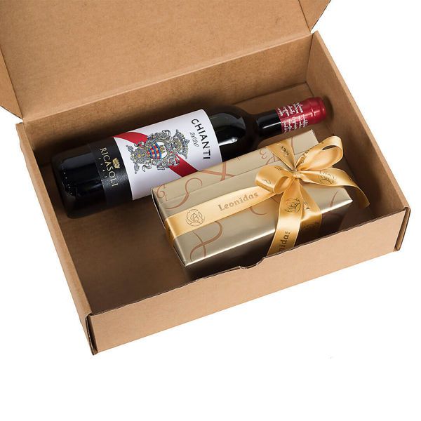 Χάρτινο κουτί με κρασί Ιταλίας Τοσκάνης Ricasoli Chianti & σοκολατάκια Leonidas