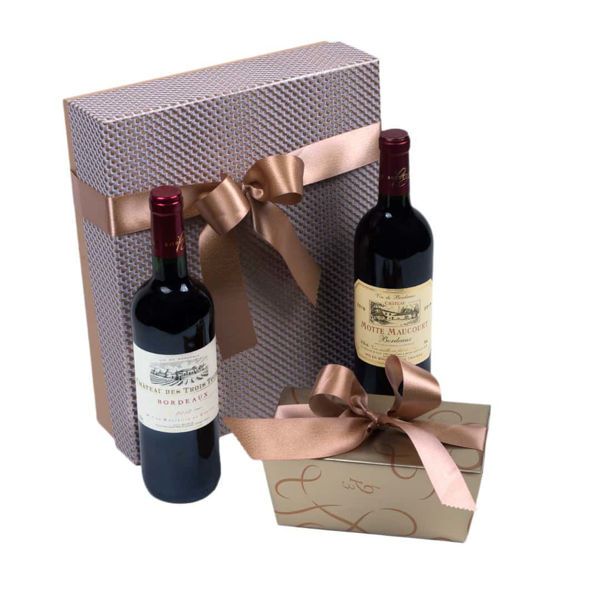 Χάρτινο κουτί με αμπαλάζ, σοκολατάκια Leonidas &  Γαλλικά κόκκινα κρασιά