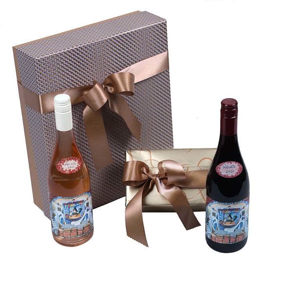 Χάρτινο κουτί με αμπαλάζ, σοκολατάκια Leonidas & Γαλλικά κρασιά