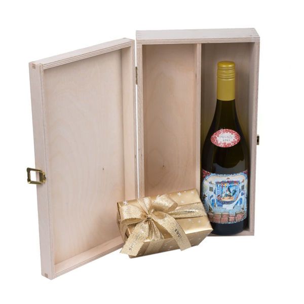 Ξύλινο κουτί με σοκολατάκια Leonidas με κρασί Ροδανού La Vieille Ferme