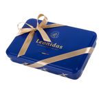 Μεταλλικό παραλληλόγραμμο μπλέ κουτί με 370 γρ σοκολατάκια τρουφάκια (perles) Leonidas