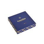 Χάρτινο μπλέ τετράγωνο κουτί Heritage S με 370 γρ. σοκολατάκια gianduja, giantina, giamanda Leonidas