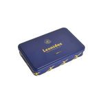 Μεταλλικό παραλληλόγραμμο μπλέ κουτί με 420 γρ. σοκολατάκια gianduja, giantina, giamanda Leonidas