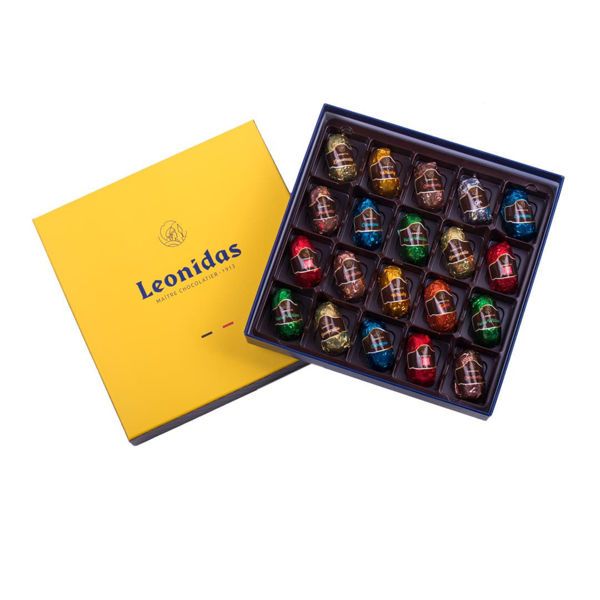 Χάρτινο κίτρινο τετράγωνο κουτί Heritage M με 320 γρ σοκολατάκια με λικέρ σε σοκολάτα υγείας - assortment of pure liquors dark