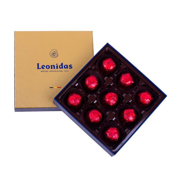 Χάρτινο χρυσό τετράγωνο κουτί Heritage S με 160 γρ σοκολατάκια cerise Leonidas