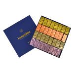 Χάρτινο μπλέ τετράγωνο κουτί Heritage S με 740 γρ. σοκολατάκια gianduja,giantina,giamanda Leonidas