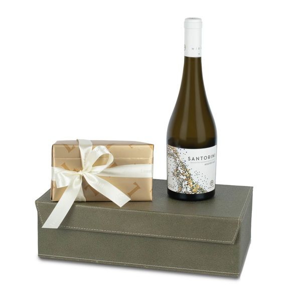 Κουτί με κρασί Μικρα Θηρα Assyrtiko και σοκολατάκια Leonidas