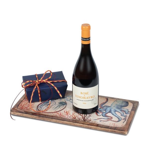 Δίσκος Mango με Xinomavro Rose Θυμιοπουλος και σοκολατάκια Leonidas