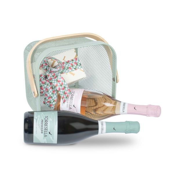 Μεταλλικό καλάθι με Prosecco και σοκολατάκια Leonidas