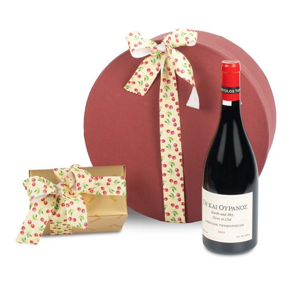 Χάρτινη καπελιέρα κρασι Γη και Ουρανος και σοκολατάκια Leonidas