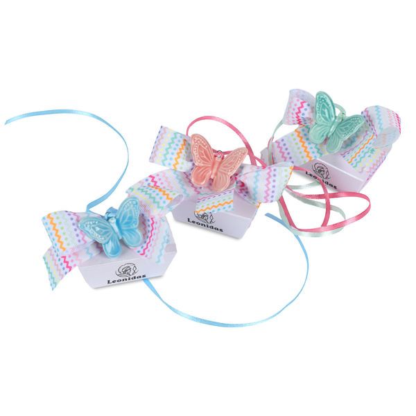 Μίνι κουτάκι με 2 σοκολατάκια gianduja και διακοσμητικό πορσελάνινη πεταλούδα