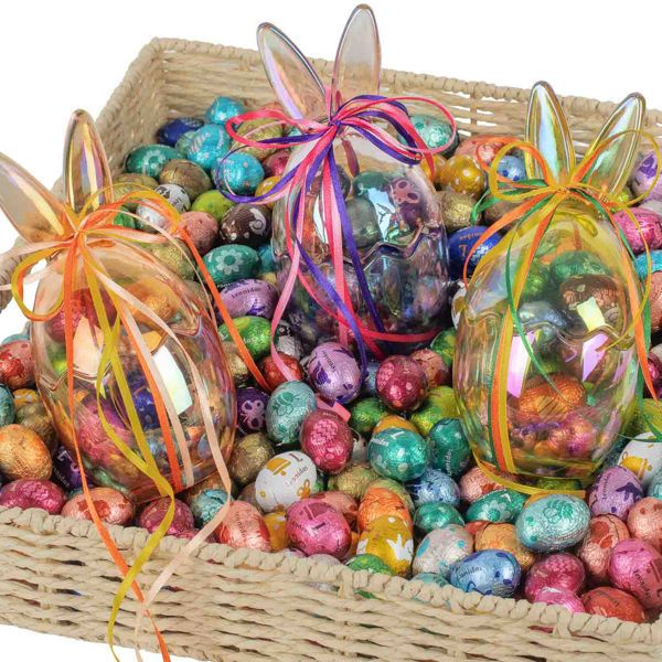 Γυάλινος λαγός με 16 σοκολατένια αυγουλάκια Leonidas